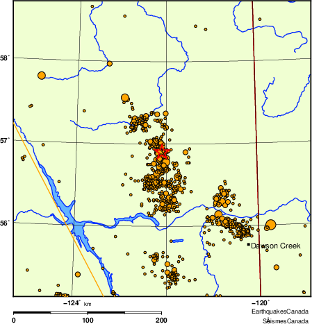 carte des des séismes de magnitude 2,0 et plus depuis 2000