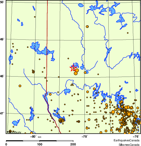 carte des des séismes de magnitude 2,0 et plus depuis 2000