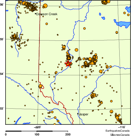 carte des des séismes de magnitude 2,0 et plus depuis 2000