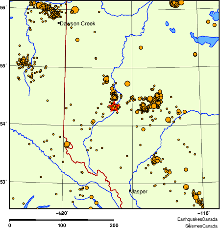 carte des des séismes de magnitude 2,0 et plus depuis 2000