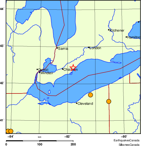 Map of historical earthquakes magnitude 5.0 and larger.  Details in the data table below