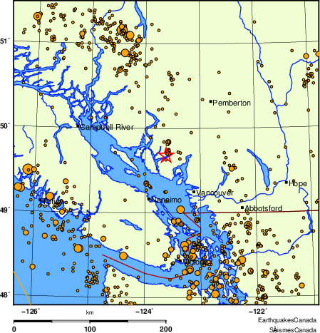 carte des des séismes de magnitude 2,0 et plus depuis 2000