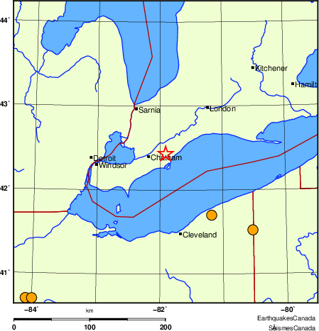 Map of historical earthquakes magnitude 5.0 and larger.  Details in the data table below