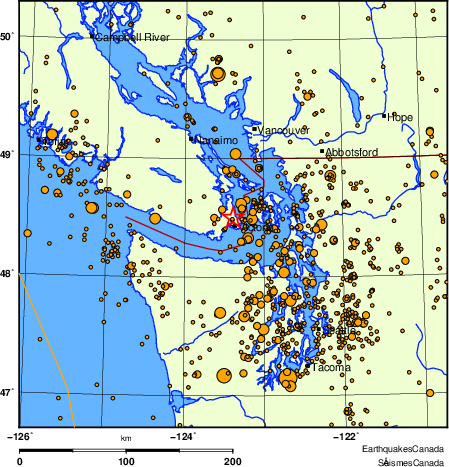 carte des des séismes de magnitude 2,0 et plus depuis 2000