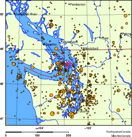 carte des des séismes de magnitude 2,0 et plus depuis 2000