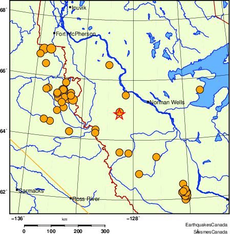 Map of historical earthquakes magnitude 5.0 and larger.  Details in the data table below