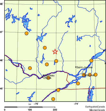 Map of historical earthquakes magnitude 5.0 and larger. Details in the data table below