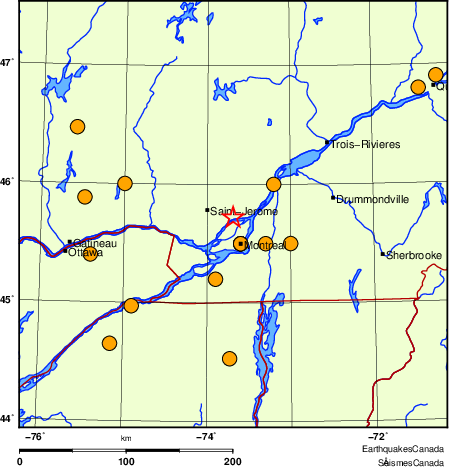 Map of historical earthquakes magnitude 5.0 and larger. Details in the data table below