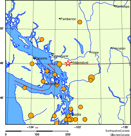 Map of historical earthquakes magnitude 5.0 and larger. Details in the data table below