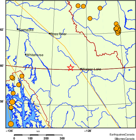 Map of historical earthquakes magnitude 5.0 and larger. Details in the data table below