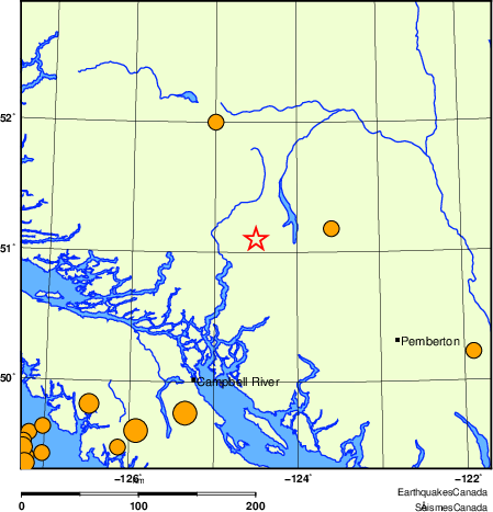 Map of historical earthquakes magnitude 5.0 and larger. Details in the data table below