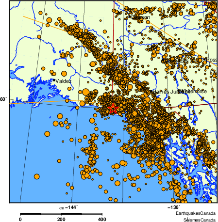 Map of earthquakes magnitude 2.0 and larger, 2000 - present