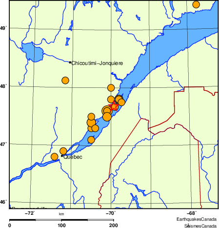 Map of historical earthquakes magnitude 5.0 and larger. Details in the data table below