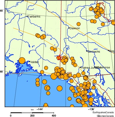 Map of historical earthquakes magnitude 5.0 and larger. Details in the data table below