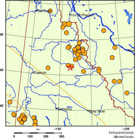 Map of historical earthquakes magnitude 5.0 and larger. Details in the data table below