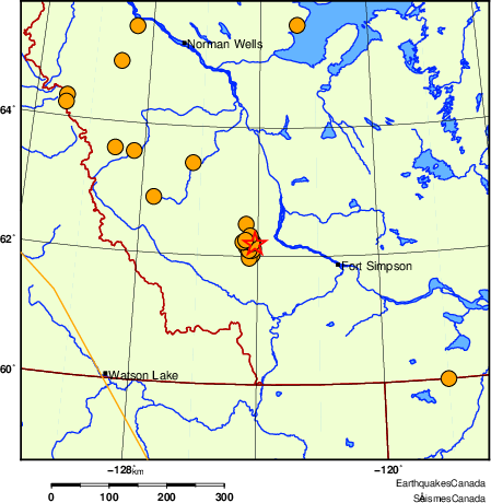 Map of historical earthquakes magnitude 5.0 and larger. Details in the data table below