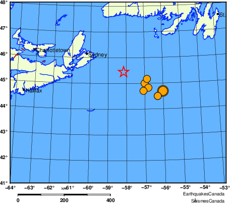 Map of historical earthquakes magnitude 5.0 and larger. Details in the data table below