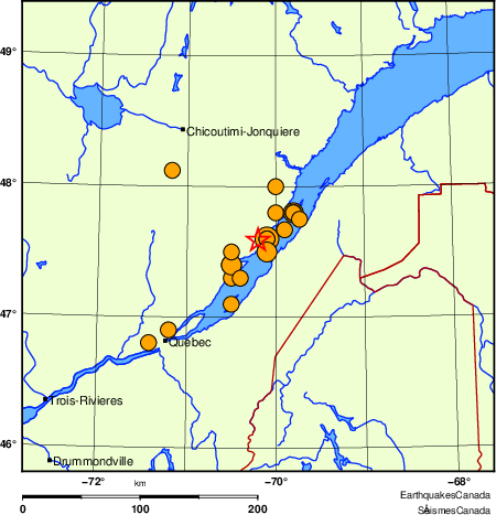 Map of historical earthquakes magnitude 5.0 and larger. Details in the data table below