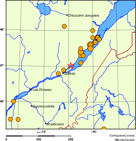 Map of historical earthquakes magnitude 5.0 and larger. Details in the data table below