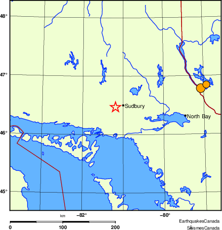 Map of historical earthquakes magnitude 5.0 and larger. Details in the data table below