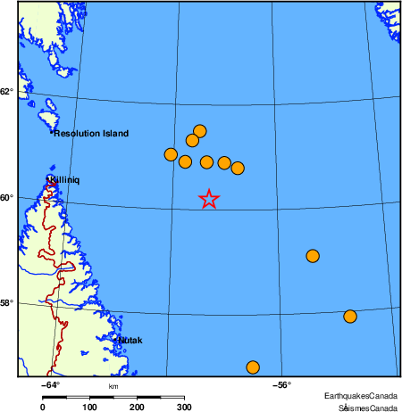 Map of historical earthquakes magnitude 5.0 and larger. Details in the data table below