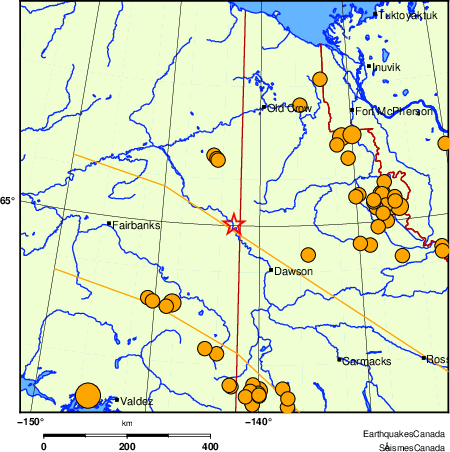 Map of historical earthquakes magnitude 5.0 and larger.  Details in the data table below