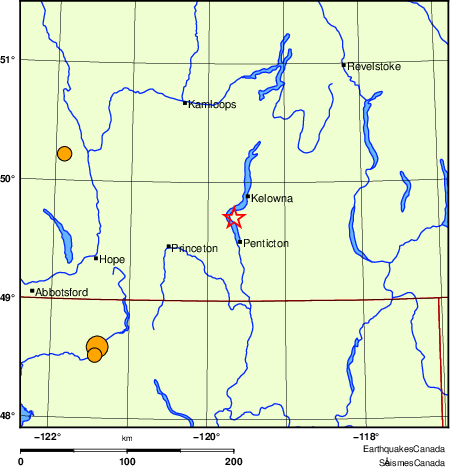 Map of historical earthquakes magnitude 5.0 and larger.  Details in the data table below