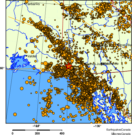 carte des des séismes de magnitude 2,0 et plus depuis 2000