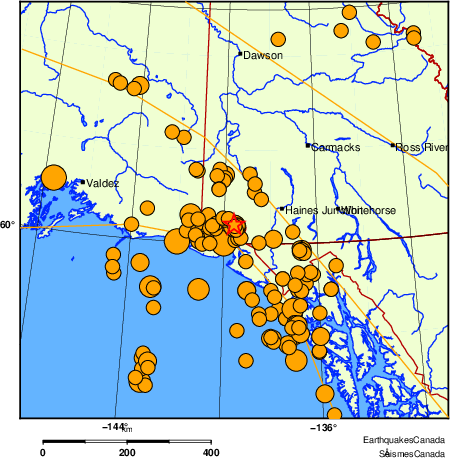 carte des séismes historiques de magnitude 5,0 et plus. Détails dans le tableau de données ci-dessous