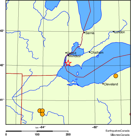 Map of historical earthquakes magnitude 5.0 and larger.  Details in the data table below