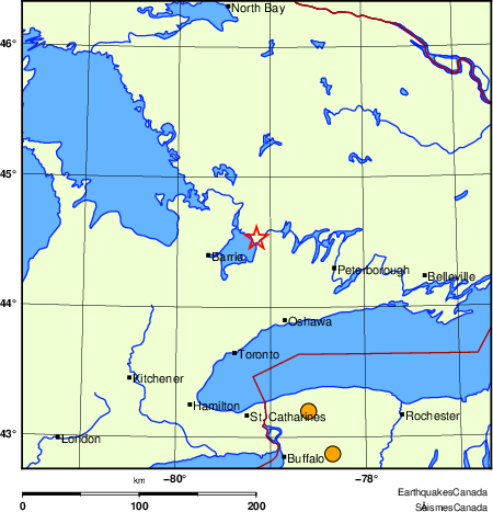 Map of historical earthquakes magnitude 5.0 and larger.  Details in the data table below