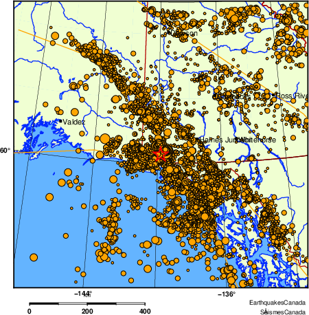 Map of earthquakes magnitude 2.0 and larger, 2000 - present
