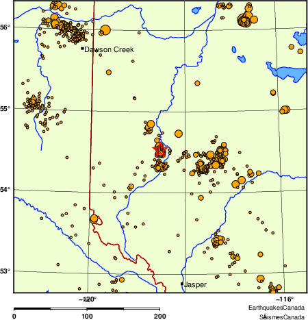 carte des des s&eacute;ismes de magnitude 2,0 et plus depuis 2000