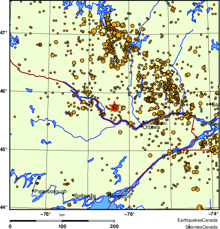 carte des des s&eacute;ismes de magnitude 2,0 et plus depuis 2000