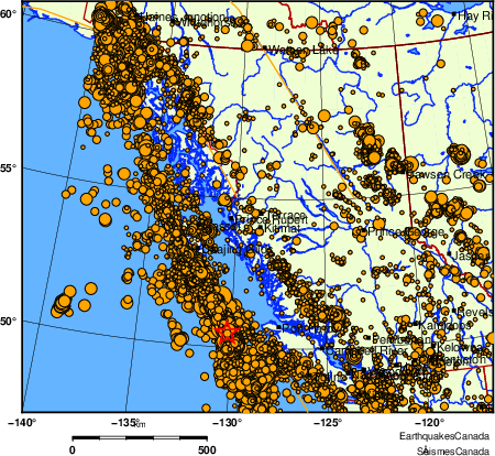 carte des des s&eacute;ismes de magnitude 2,0 et plus depuis 2000