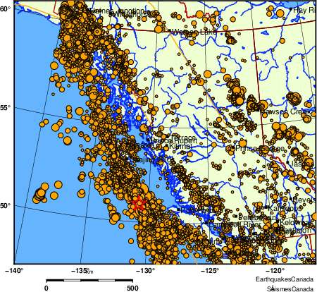 carte des des s&eacute;ismes de magnitude 2,0 et plus depuis 2000