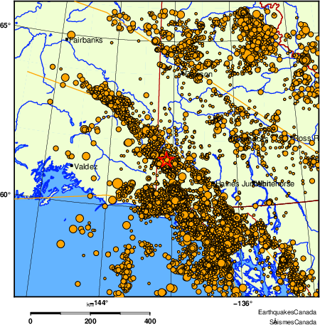 carte des des s&eacute;ismes de magnitude 2,0 et plus depuis 2000