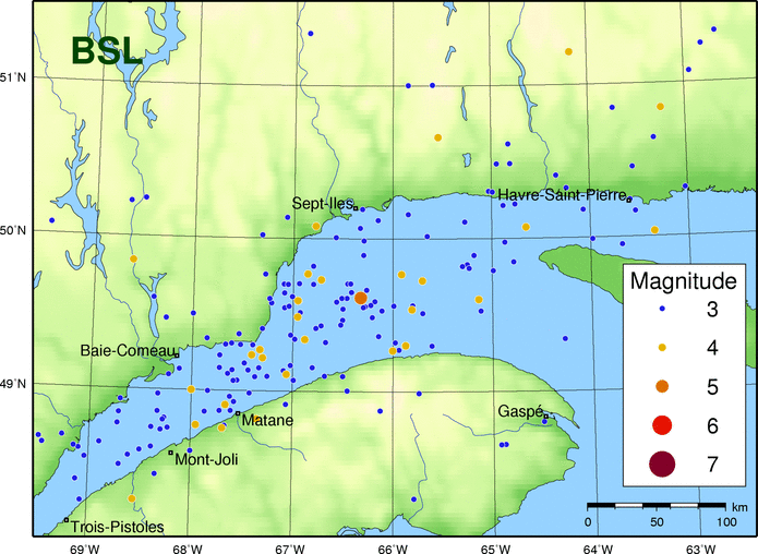 Carte des événements historiques dans le Bas-Saint-Laurent