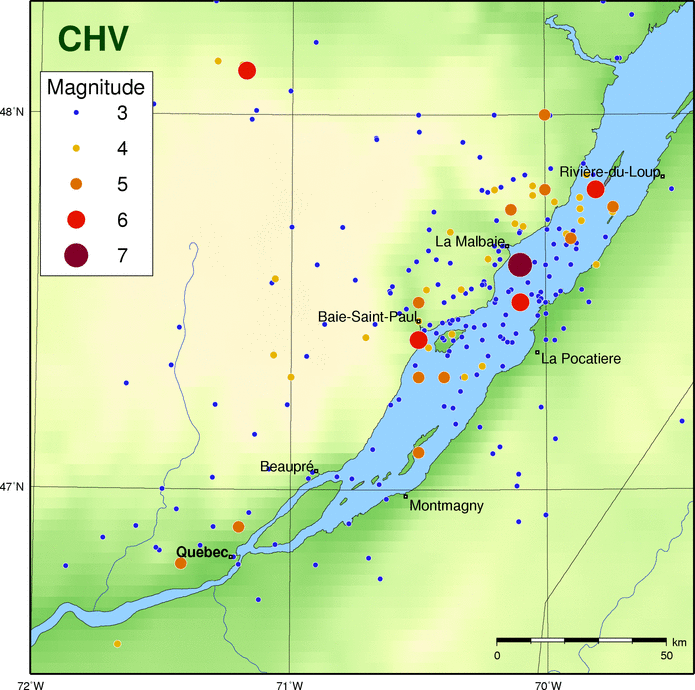 Carte des événements historiques dans la region Charlevoix-Kamouraska