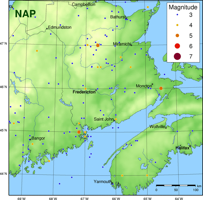 Carte des événements historiques dans le Nord des Appalaches