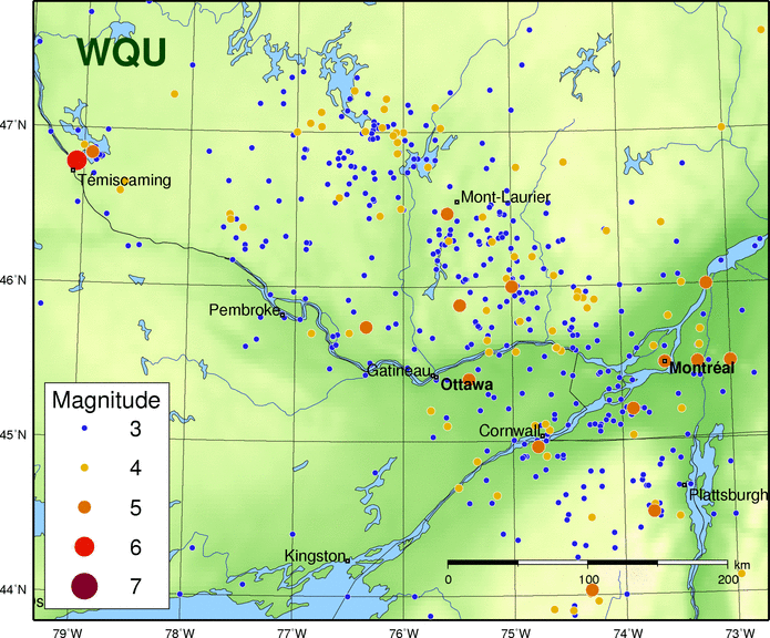 Carte des événements historiques dans L'Ouest du Québec 